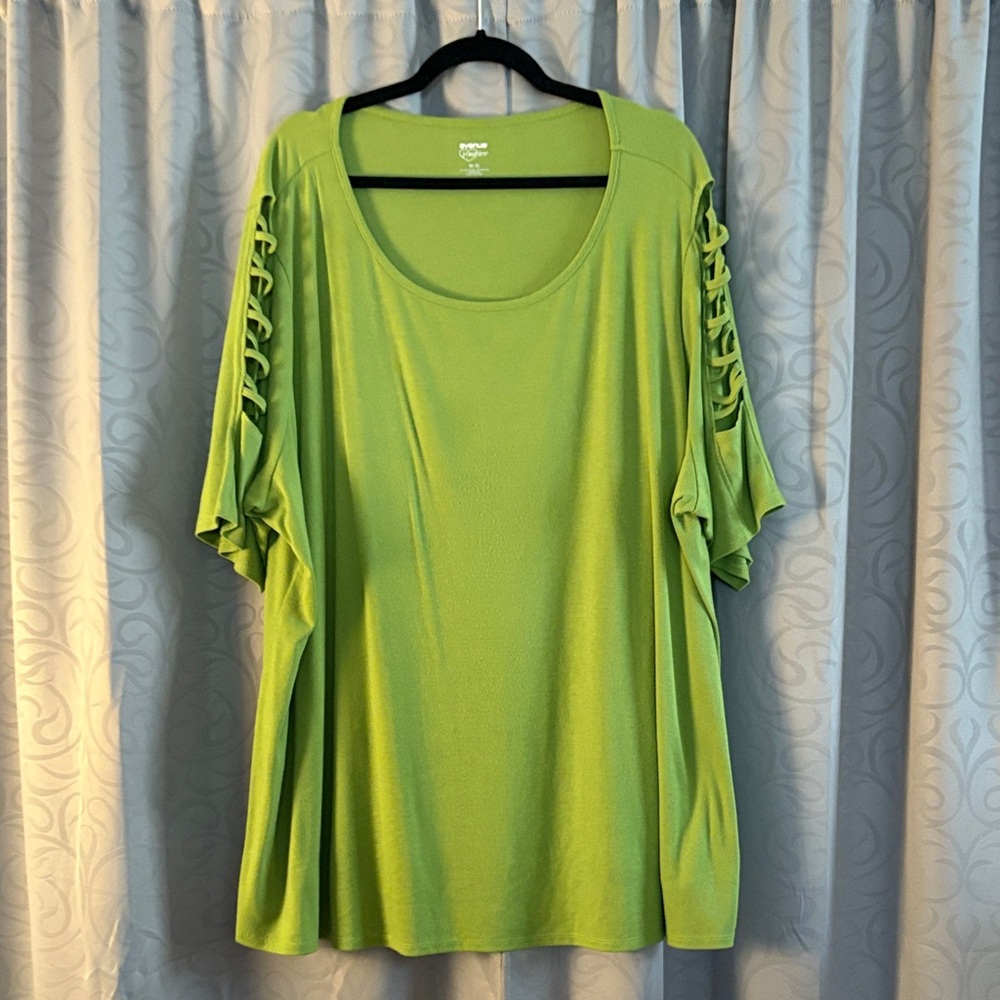 Avenue Lime Green Blouse with Cut-Out Sleeves